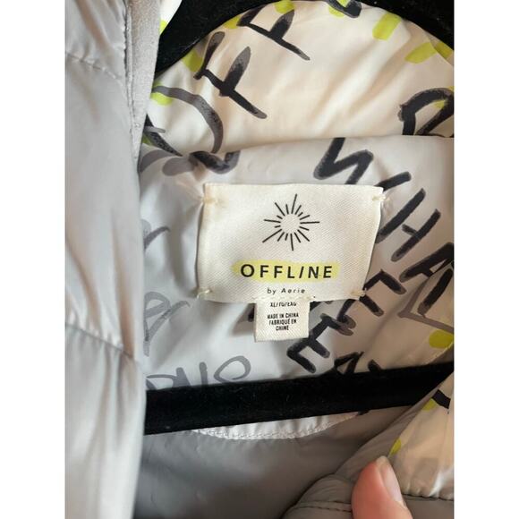 Offline By Aerie Hooded Puffer Jacket Womens Size XL Silver Full Zip Long Sleeve - Picture 6 of 8